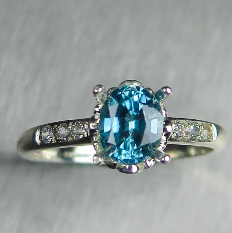 Hochzeit - 1.25cts Natural Paraiba blue Zircon 925 sterling silver (available in 9ct, 14k 18k 375 585 750 yellow white rose gold) engagement ring