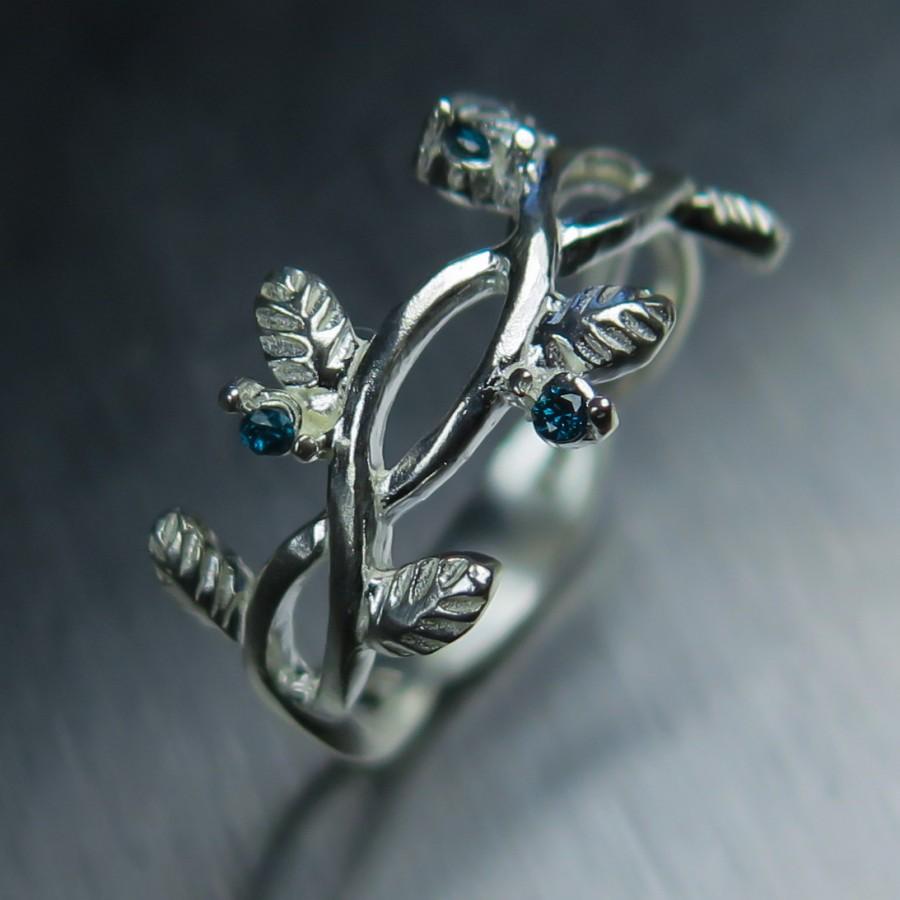 Wedding - Natural blue diamonds Gold 9ct 14k 18k 375 585 750 yellow white rose Platinum Palladium engagement ring plant floral leaf crown all sizes