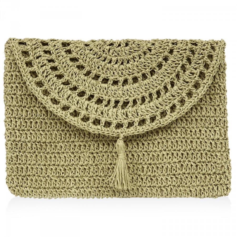 Wedding - Eco Friendly Crochet Clutch, Handmade Paper Rope Pattern, Fiberart Handbag, Boho Natural Rope Bag, Gift Ideas for Women