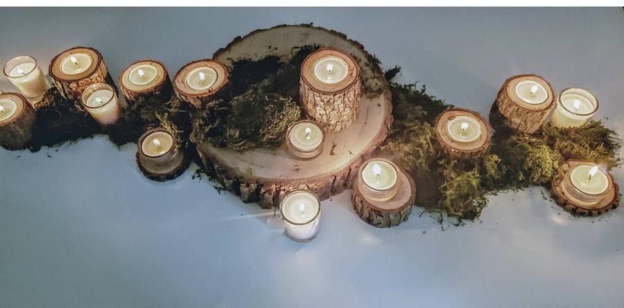 زفاف - Rustic wedding decor centerpiece log candle holders (set of 10) • Log candle centerpiece • Wedding tealight holder • Wood centerpieces