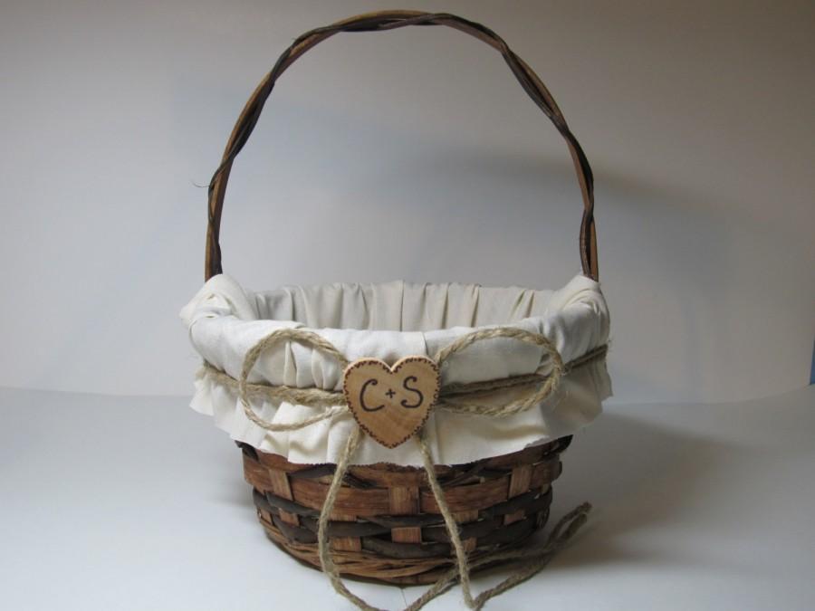 Mariage - Personalized Rustic Flower Girl Basket For Your Country Wedding