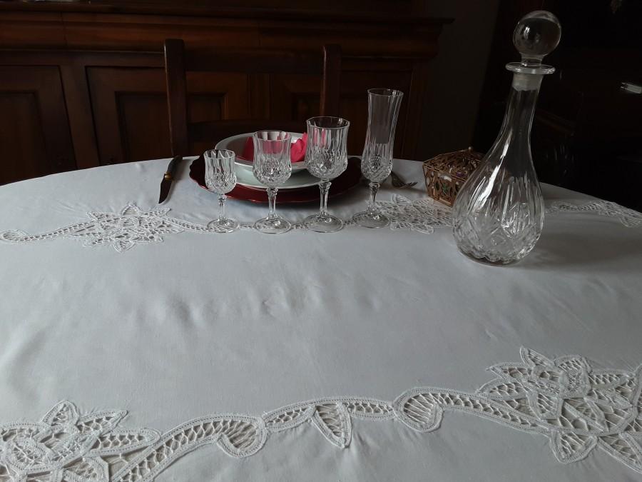 زفاف - Nappe de table-nappe blanche vintage-cérémonie-dentelle préçieuse de Luxeuil-bien conservée-ornement de table-nappe de table de Noél