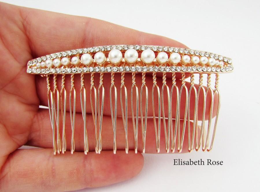 Hochzeit - Ivory White Pearl and Crystal Wedding Hair Comb, Rose Gold and Pearl Hair Jewellery for Wedding, Simple Hair Comb for Bride, Rose Gold Comb