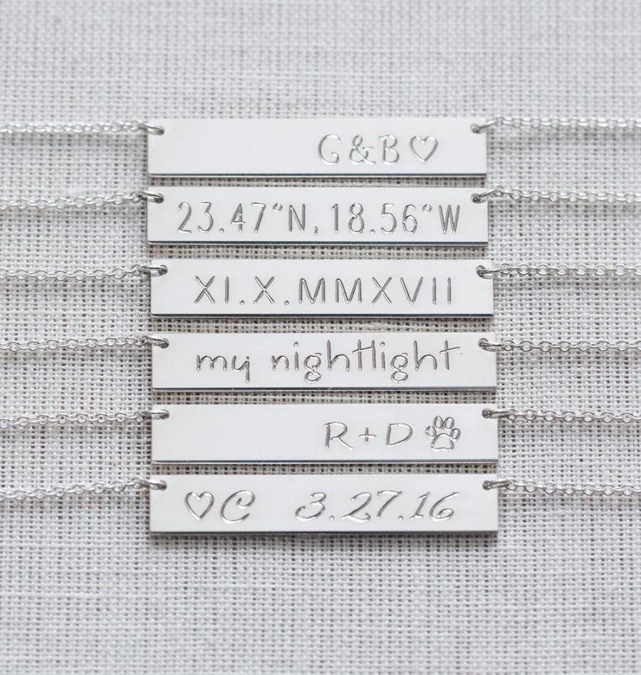 Свадьба - Sterling Silver Bar Necklace, Engraved Necklace,Personalized Necklace,Nameplate Necklace, Name Necklace,Bar necklace