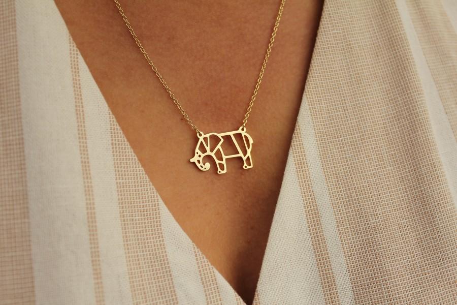 Wedding - Elephant Necklace, Origami Animal, Animal Necklace, Geometric Necklace, Rose Gold Necklace, Origami Jewellery, Stocking Filler, Secret Santa
