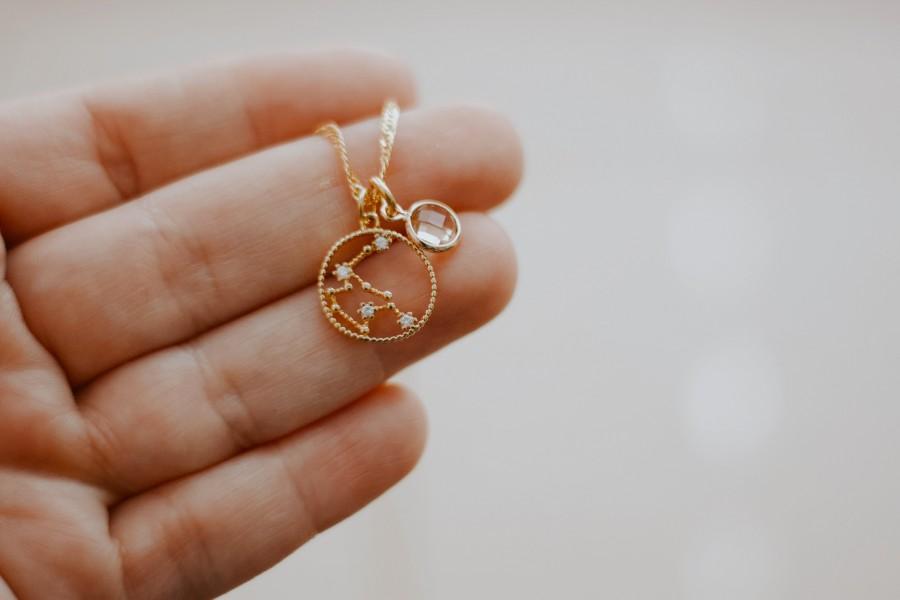 Wedding - Gold Zodiac Necklace, Constellation Necklace, GOLD FILLED Chain, Birthstone Zodiac Necklace, Birth Sign, Christmas Gift for her, birthday