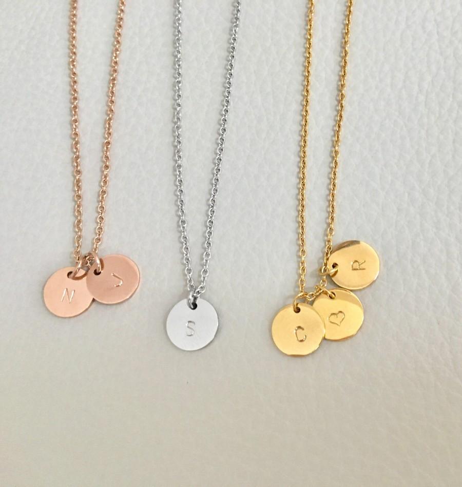 Wedding - Initial necklace, Initial coin necklace, gold silver rose gold initial,disc initial necklace, circle initial necklace