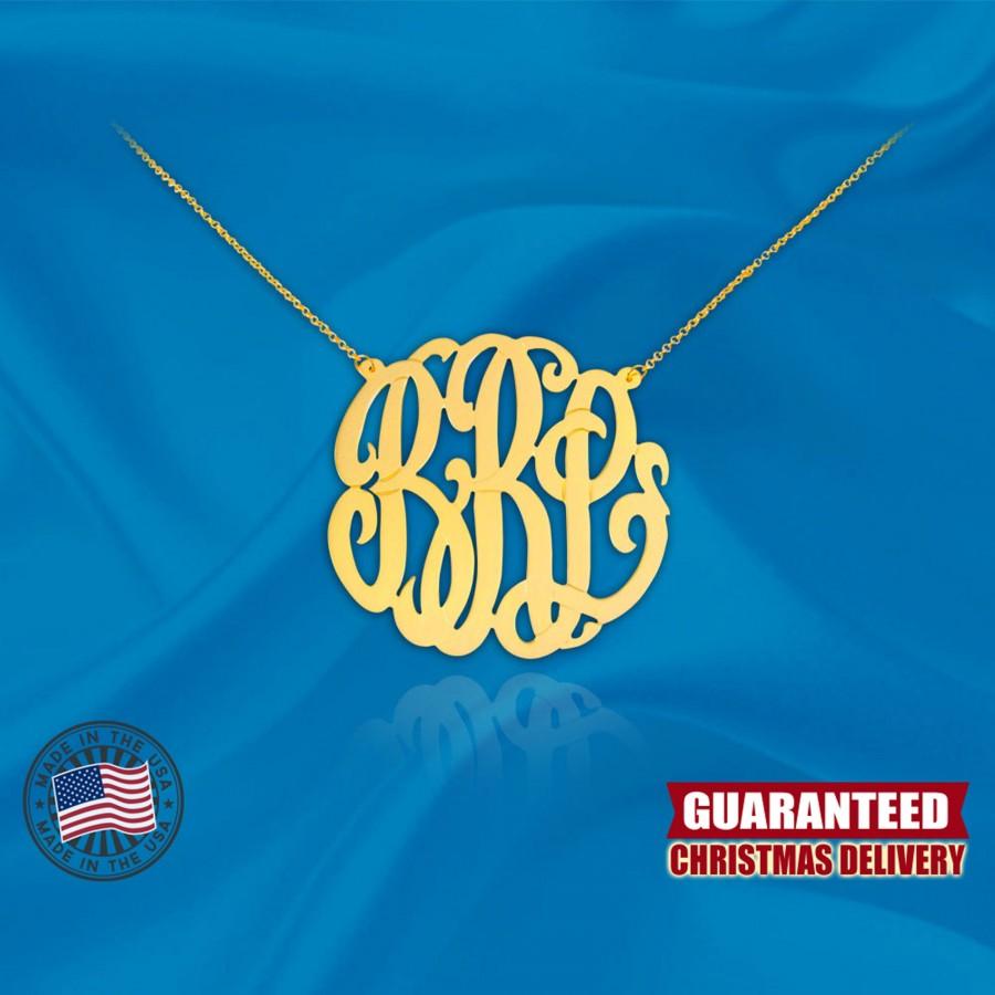 زفاف - Monogram Necklace 24K Gold Plated Sterling Silver - Personalized Monogram Necklace - Custom Monogram Necklace - Christmas Gift - Made in USA