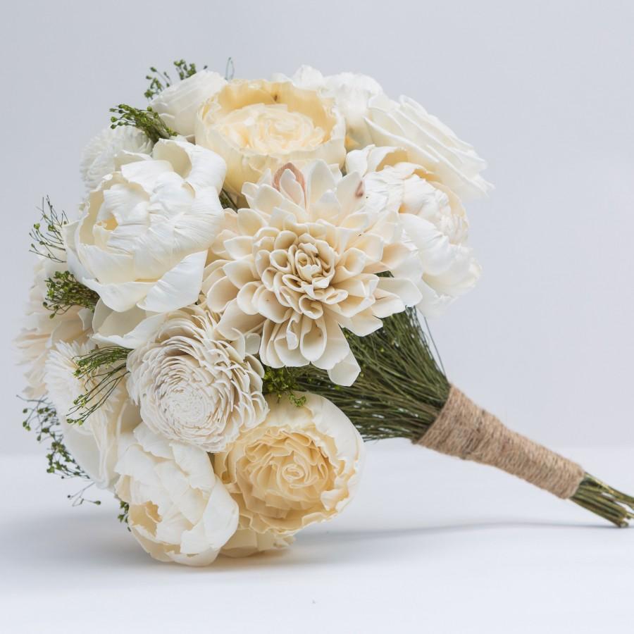 Mariage - Sola Flower Bouquet - Ivory & Broom Bloom Wooden Flower Bouquet - Wood Flower - Wedding Flowers - Wooden Bridal Bouquet