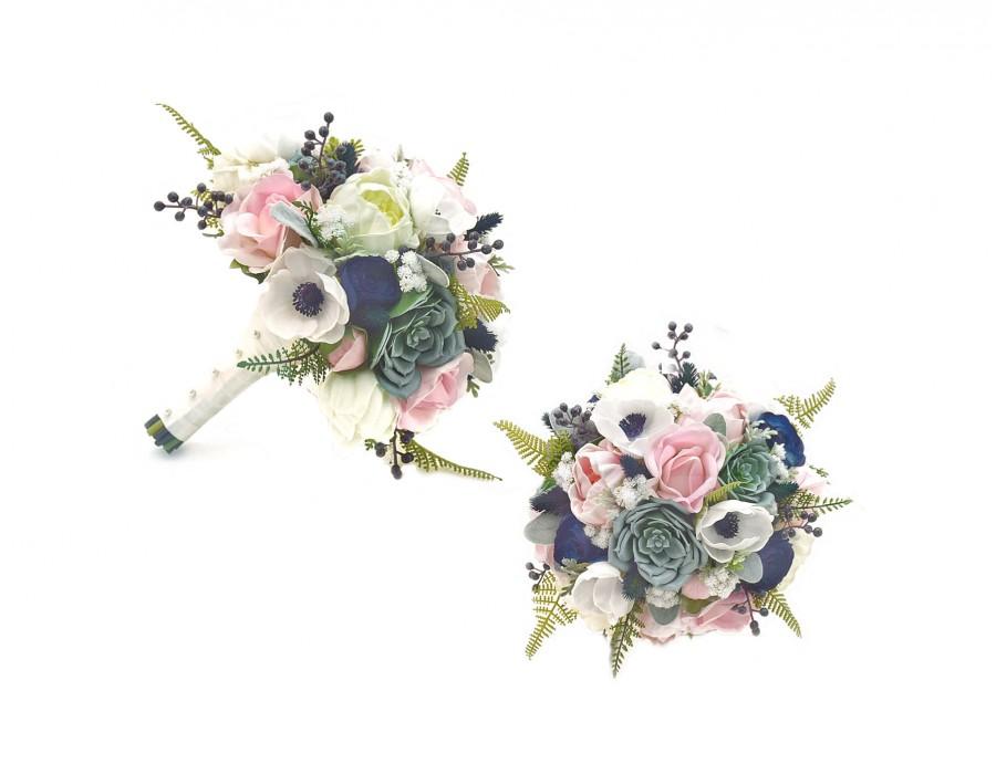 Wedding - Real Touch Artificial White Ivory Pink Peony Rose Anemone Navy Succulent Bridal Bridesmaids Cascade Bouquets Prom Wedding Flower Centerpiece
