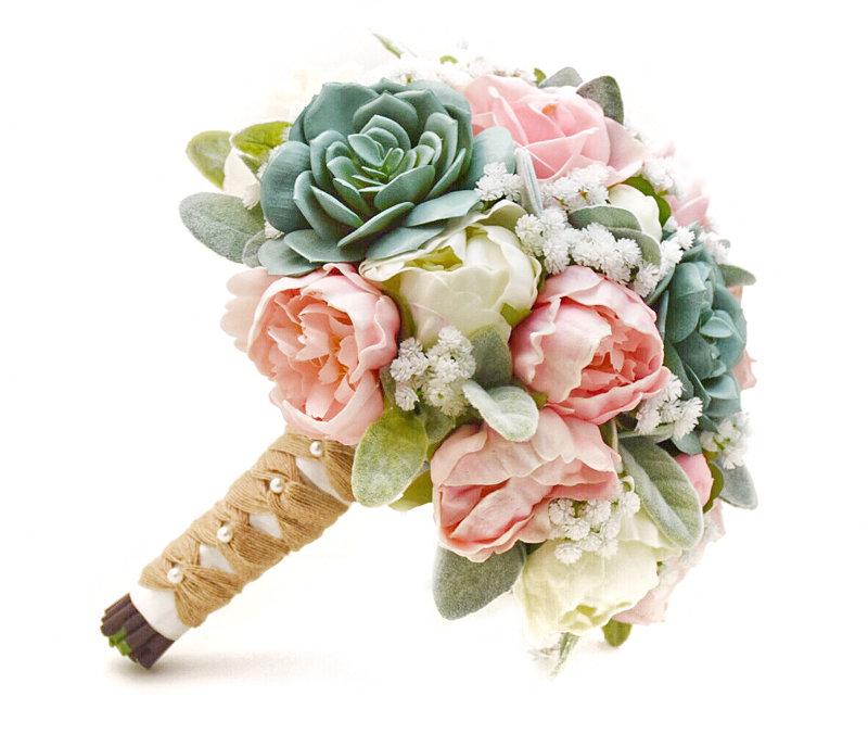 Hochzeit - Real Touch Artificial Peonies Roses Succulents Babys Breath Bridal Bridesmaids Bouquets Prom Cascade Bouquet Wedding Arch Centerpiece Flower