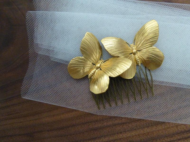 Свадьба - Gold Butterfly Hair Comb Wedding Hair Comb Garden Wedding Bridal Hair Accessories Garden Bride Bridesmaid Nature Forest Nymph Fairy Woodland