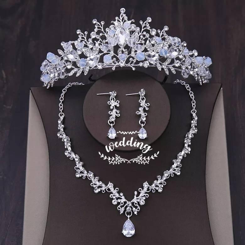 Wedding - Silver Tiara & Necklace Set with Crystals-Wedding Accessories,Bridal Jewellery-Silver Wedding Crown-Bridal Tiara set-Wedding Jewellery