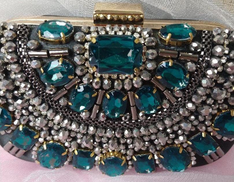 Hochzeit - Wedding/Bridal Purse Clutch Shoulder Bag/Evening Party Bag/Accessories/Emeralds And Diamond Like/Elegant/Luxe! Expensive Look.  see below