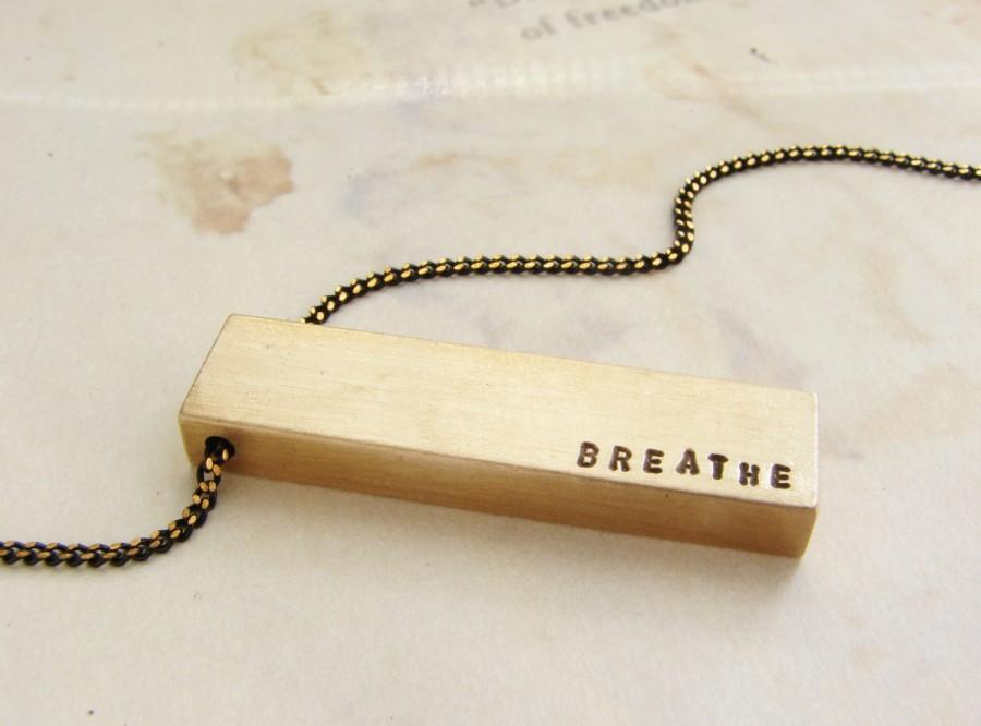 Wedding - Quote necklace, Personalized necklace, Breathe necklace, Personalized mantra pendant, resolution, BAR necklace, personalized name necklace
