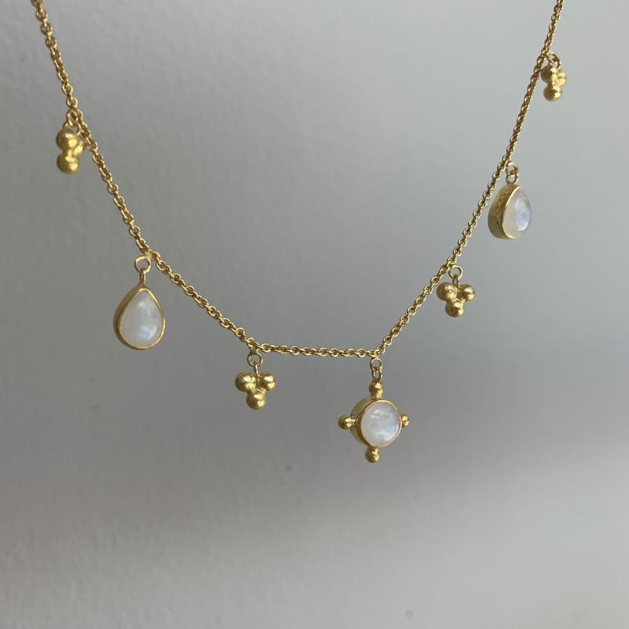 زفاف - Morning Star Rainbow Moonstone 14K Gold Plated Sterling Silver Delicate Charm Necklace