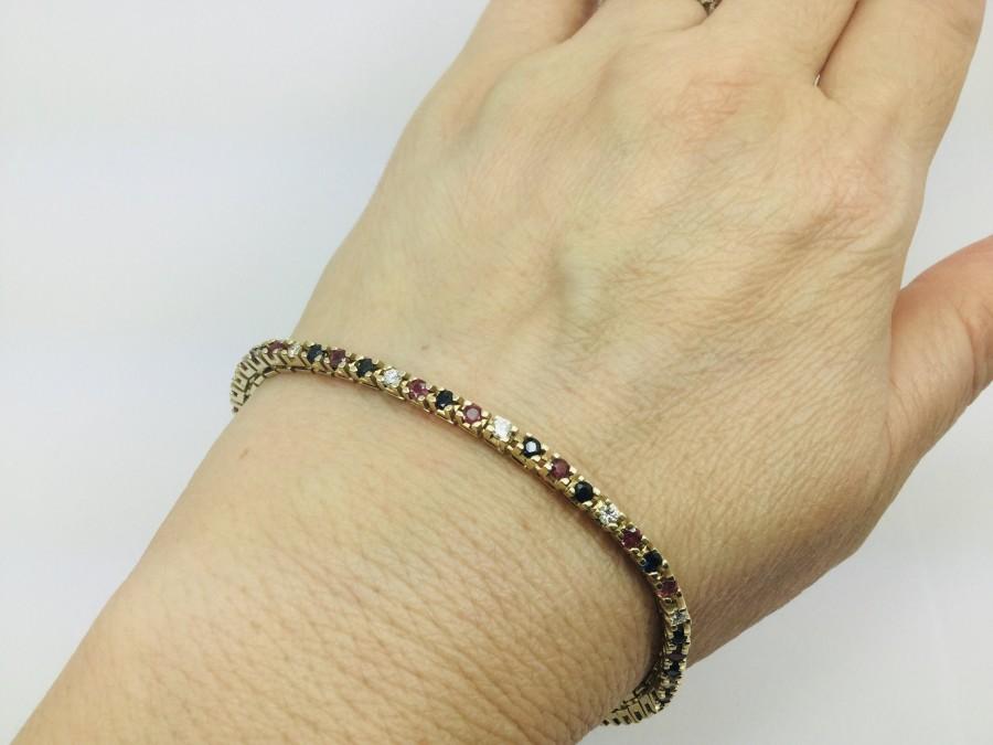 زفاف - Beautiful Solid 14k Gold Genuine Ruby Sapphire & Diamond Bracelet 8 3/8” (21cm)  12.4g