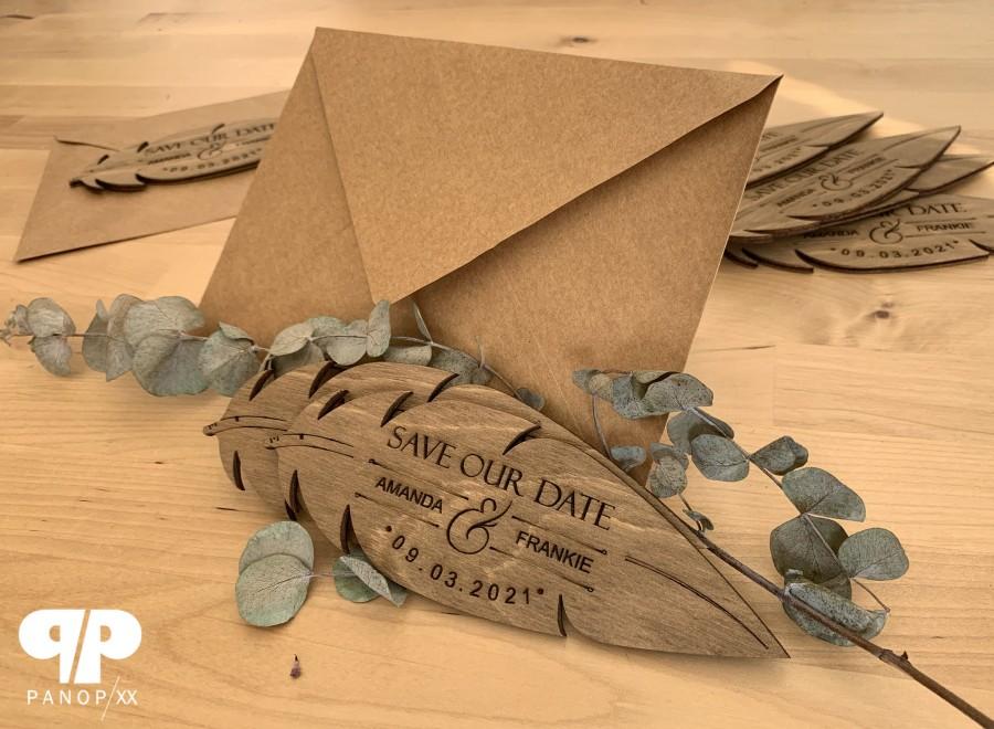Свадьба - Rustic Wooden Save the Date Magnet 6x2'' with Kraft Envelope