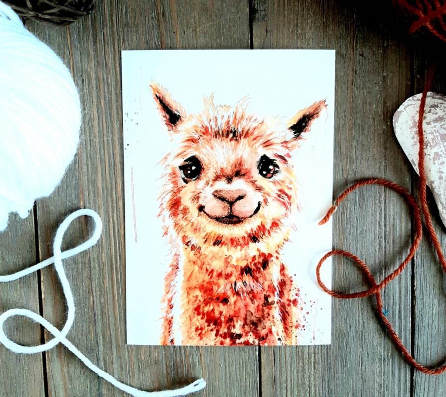 زفاف - Alpaca Postcard,Kawaii,Watercolor Dromedary, Lama Greeting Card, Camel Alpaca Postcard