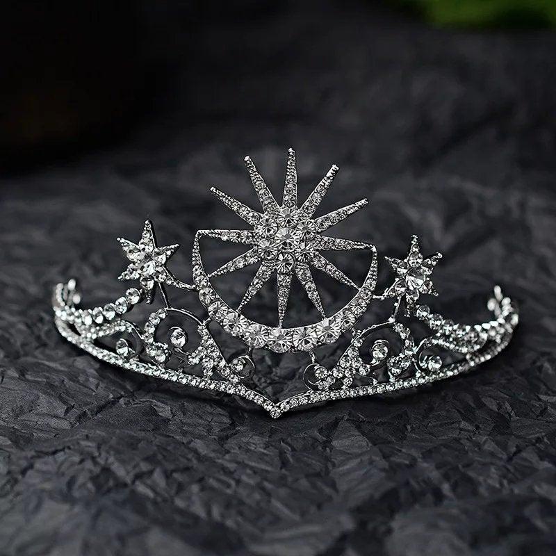 Wedding - Baroque Star Crown Crystal Bridal Tiaras Rhinestone Pageant Diadem Bride Star Headdress Wedding Hair Accessories Tiara De Noiva