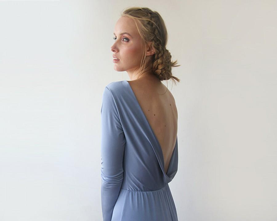 زفاف - Dusty Blue Open Back Maxi Dress #1100