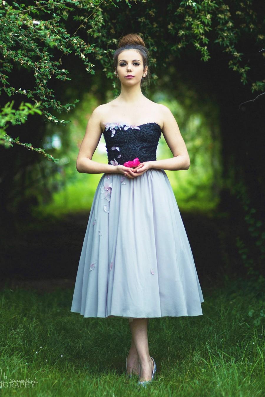زفاف - Dress with black bustier and mauve skirt, corolla skirt, Alternative wedding dress, Elegant short dress, Dress suit with circle skirt