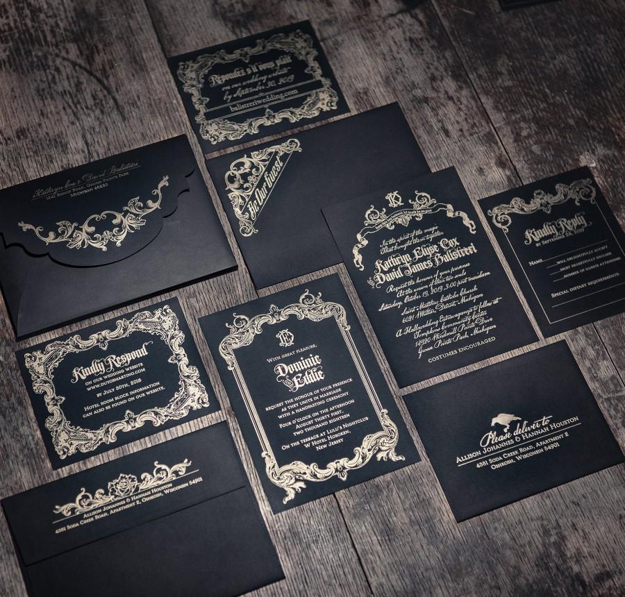 Hochzeit - Gothic Letterpress Wedding Invitation SAMPLE SET