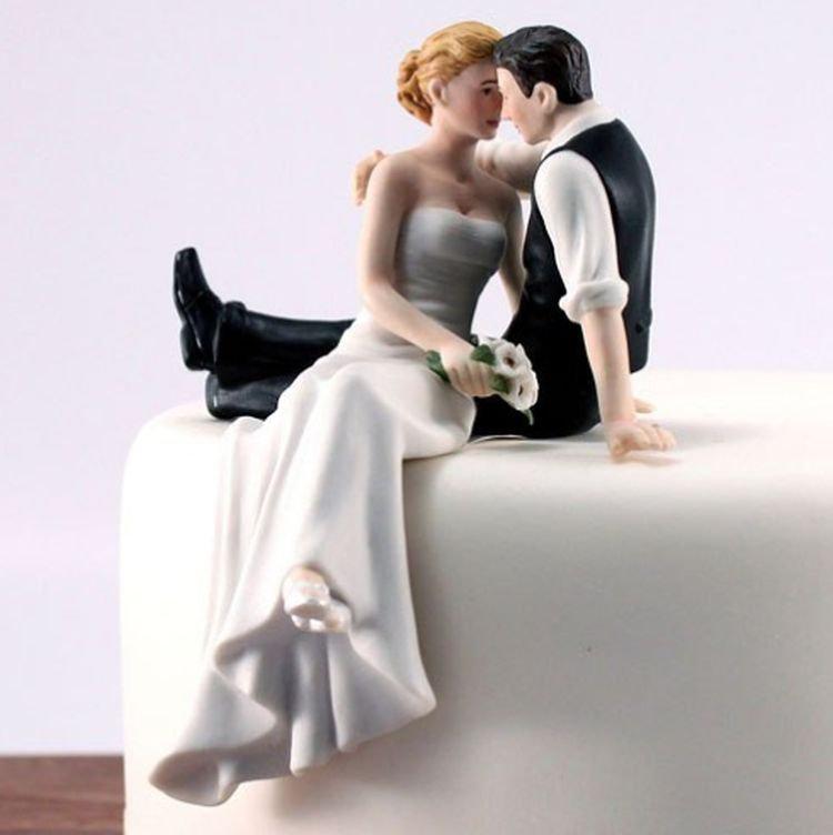 Wedding - Romantic Wedding Cake Topper - The Look of Love Porcelain Couple Cake Top Reception Decoration - MW15118