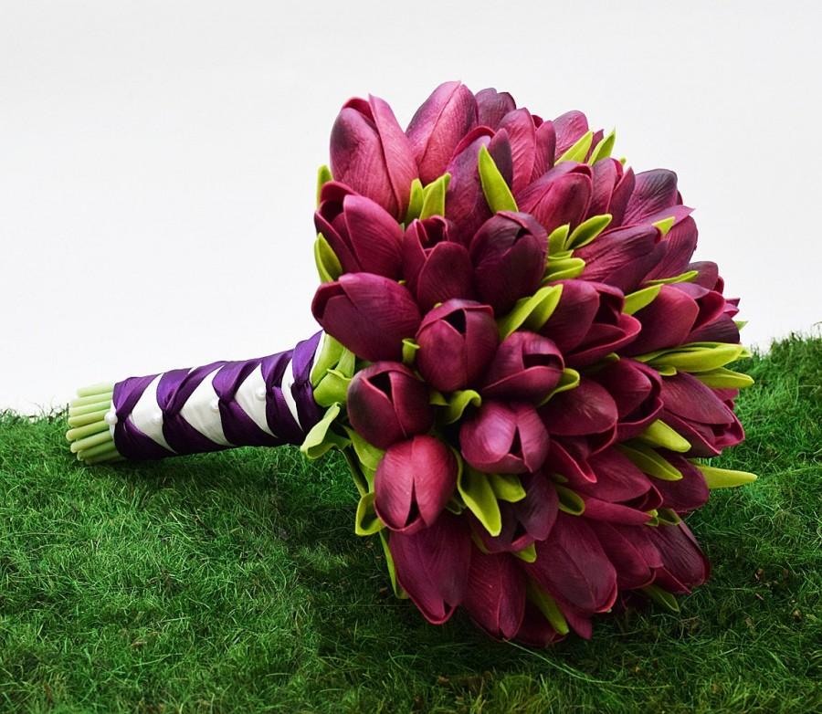 زفاف - Add French Knotted Ribbon to Your Tulip Bridal Bouquet Bridesmaid Bouquet!  Customize Your Real Touch Wedding Flower Package
