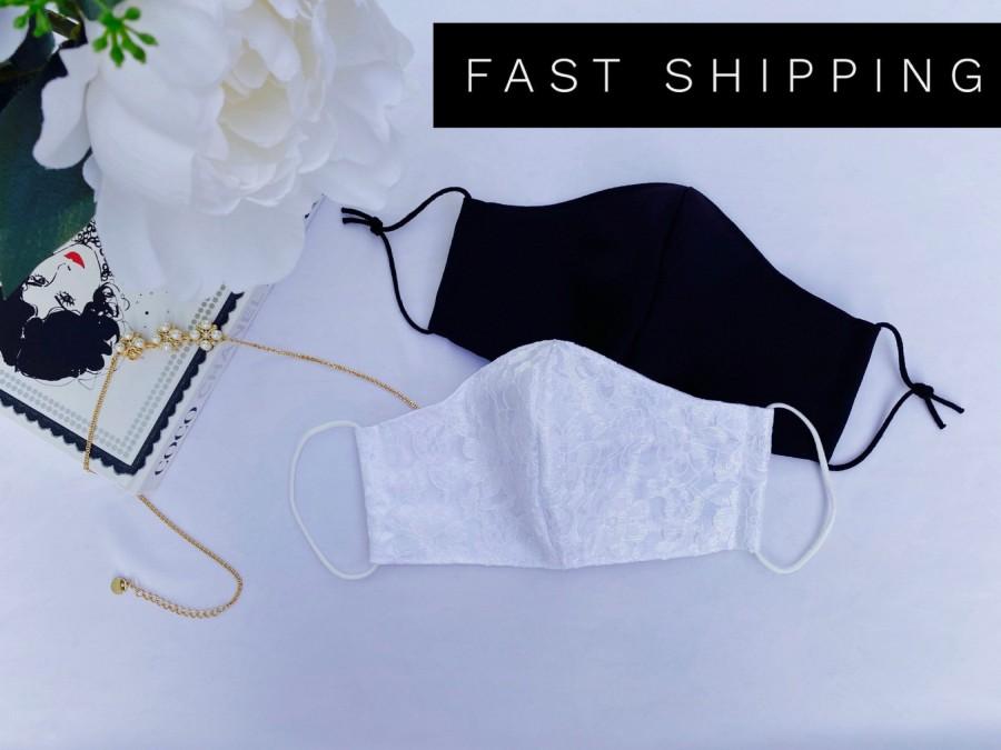 زفاف - Set of 2: Bride and Groom Fabric Face Masks/Face Covers with Filters, Adhesive Nose Wires and Adjustable Straps - Wedding Lace Bridal Gift
