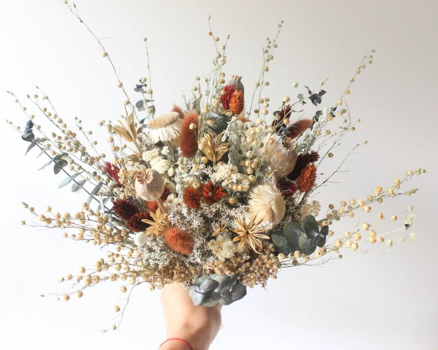 Свадьба - Neutral Rust tone Bridal Bouquet / Eucalyptus Greenery bouquet for Wedding / Bride and Bridesmaid bouquet / Wildflowers Grass Dried bouquet