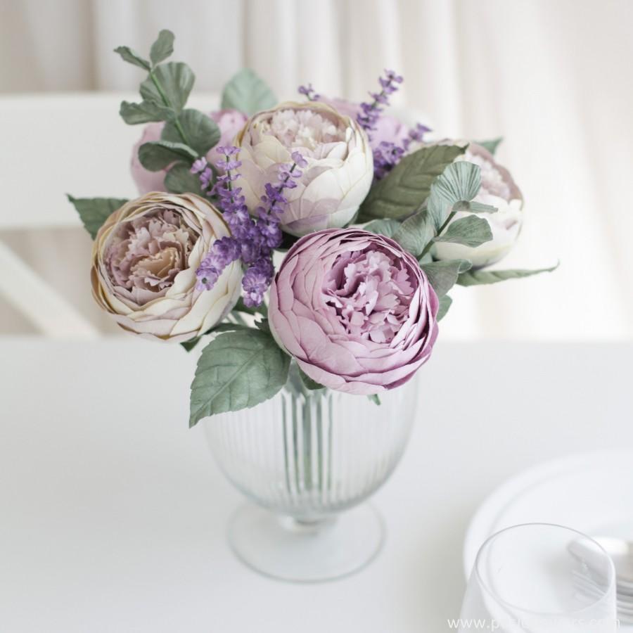 Hochzeit - PURPLE PEONY Paper Flower Bouquet, Home Wedding Decoration