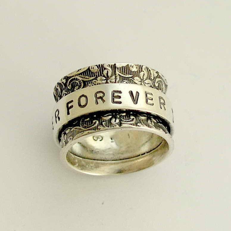 زفاف - Wedding Band, silver band, cutomized ring, spinner ring, Personalized Ring, wide Message Ring, Hand stamped Silver - The BFF Band R1209C