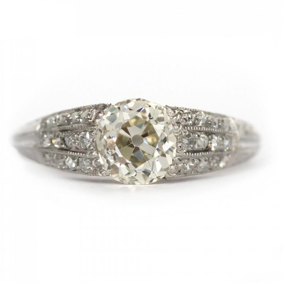 زفاف - Circa 1920s Art Deco Platinum GIA CERTIFIED 1.27 Old Mine Brilliant Cut & .20cttw Antique Single Cut Diamonds Engagement Ring - VEG#928