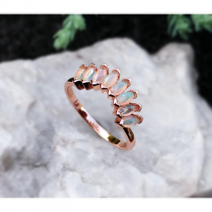 زفاف - Raw Opal Ring for Women, Rose Gold Engagement Ring, Multi-Stone Raw Opal Jewelry, Multi-Gemstone Ring, Gift for Her