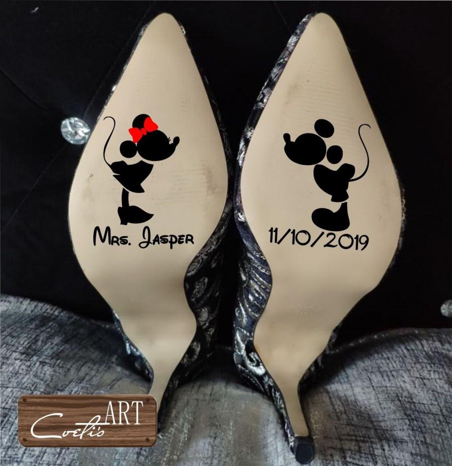 Mariage - Set Mouses Mrs Name Family Date Wedding Bride Personalized Custom Shoe Sticker Vinyl Merried Anniversary Mouse