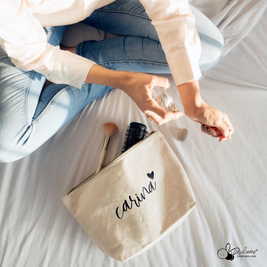 زفاف - Personalized Accesory Bag, Organic Cotton Clutch, Name Hand Bag, Bespoke Gift for Women, Travel case, Coin Purse