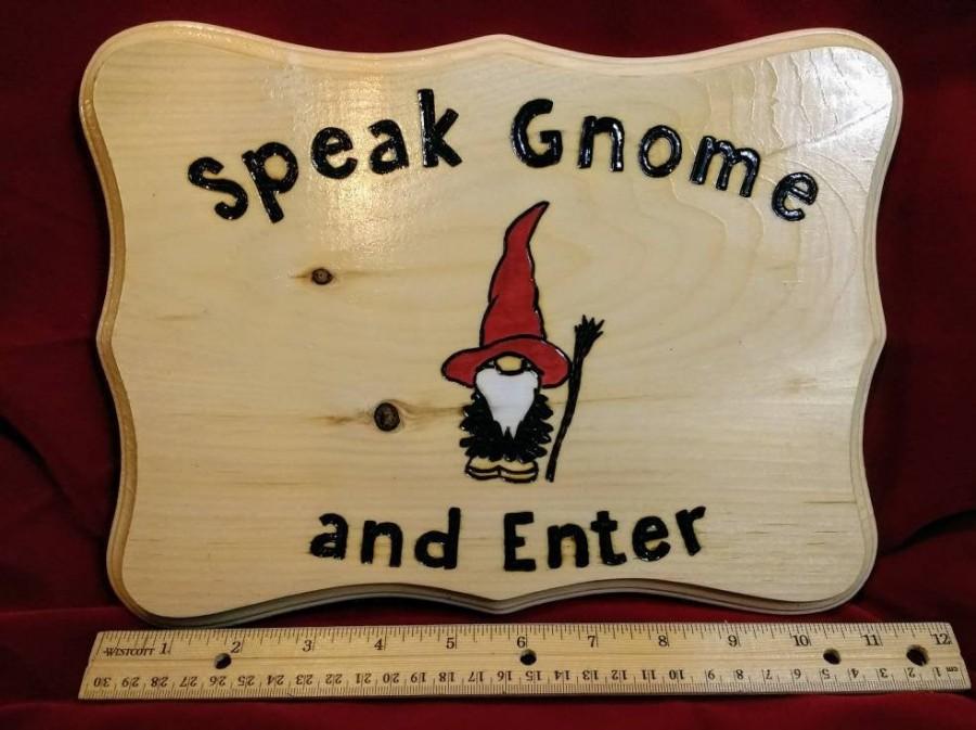 زفاف - Wooden plaque "Speak Gnome and Enter"   Hand Burned and Custom Stained, a nod to a literary reference (4 styles available) FREE SHIPPING