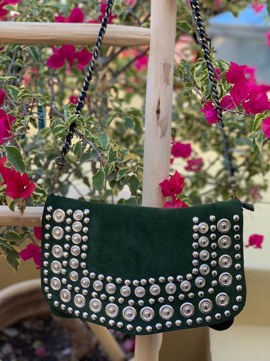 زفاف - Niki suede clutch bag with silver decorations