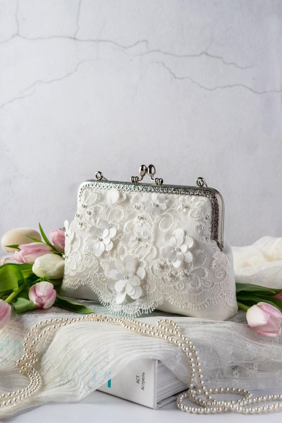 زفاف - 3D lace ivory wedding clutch for bride / Daughter gift from mom - Bride gift from groom / Bridal shower gift ivory clutch purse