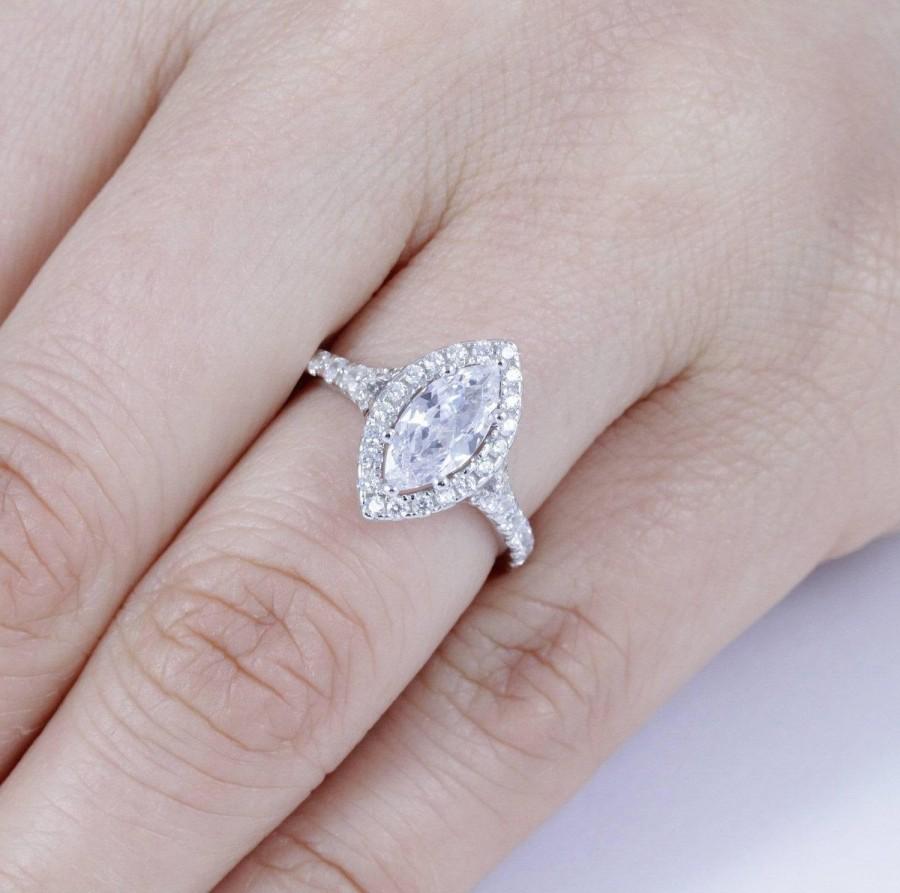 زفاف - 925 Sterling Silver Marquise Cut Halo Framed CZ Engagement Ring Wedding Band Bridal Ring For Women Size 3-15 ML2487A