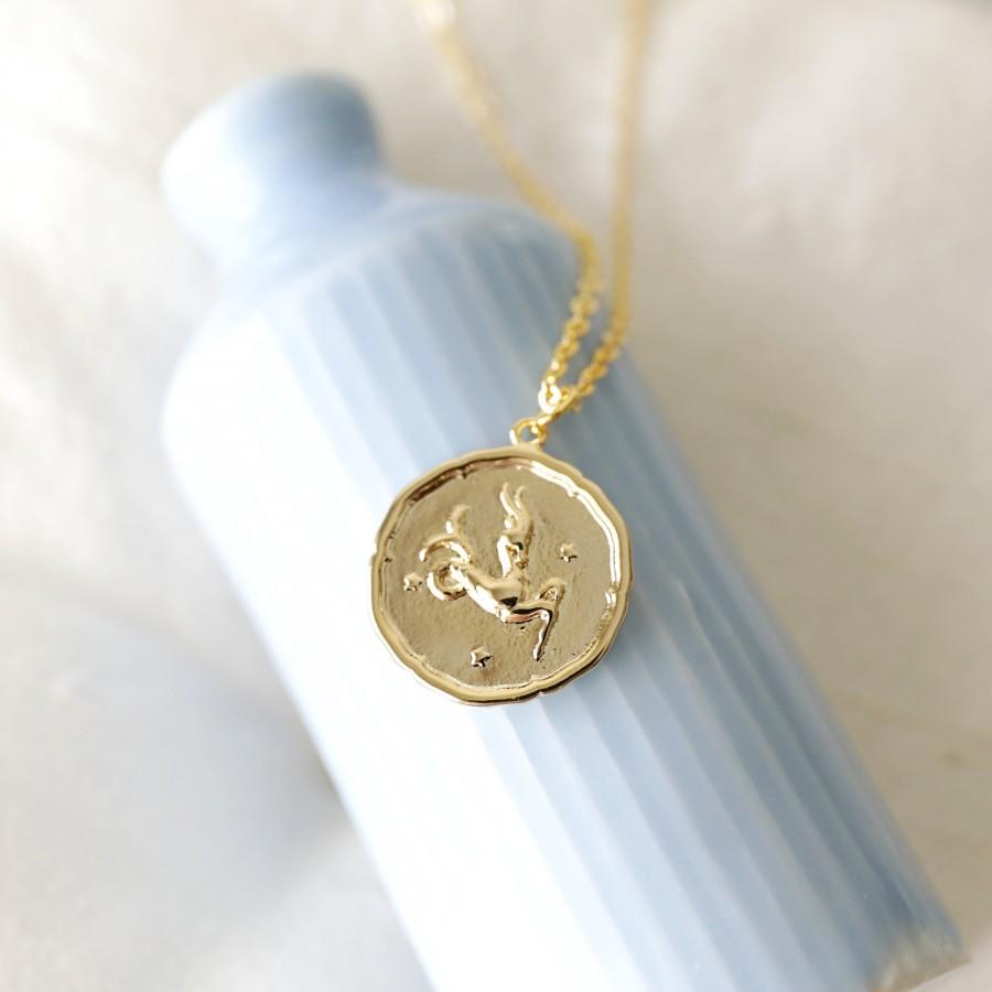 Capricorn Coin Necklace, Zodiac Sign Capricorn Necklace,Celestial 