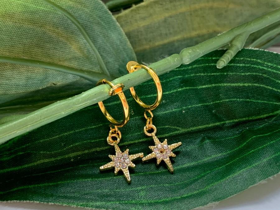 Mariage - Rhinestone Star hoop dangle Clip on earrings, girls dangle Earrings,  Clip on Hoop earrings, Star Dangle Earrings