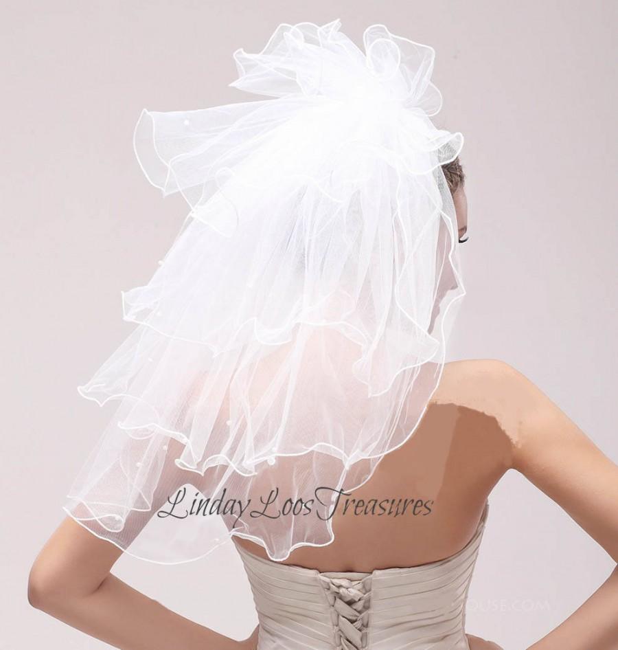 زفاف - 4T Scalloped Edge Elbow Bridal Veils With Faux Pearl, White Tulle Veil, White Wedding Veil, Wedding Veil, White Wedding Veil,