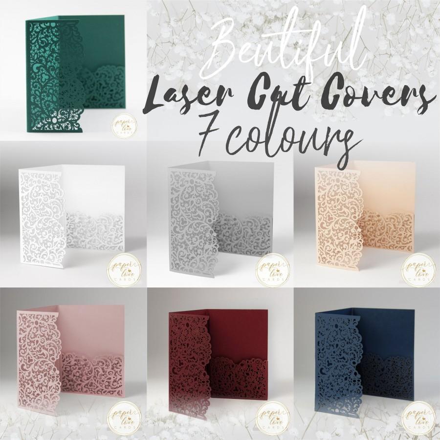 Свадьба - Laser Cut Covers ONLY Pocket Fold Invitations 6 colours - Pocketfold Elements, DIY Cut, 3 fold pocket, Wedding Cards Invitation