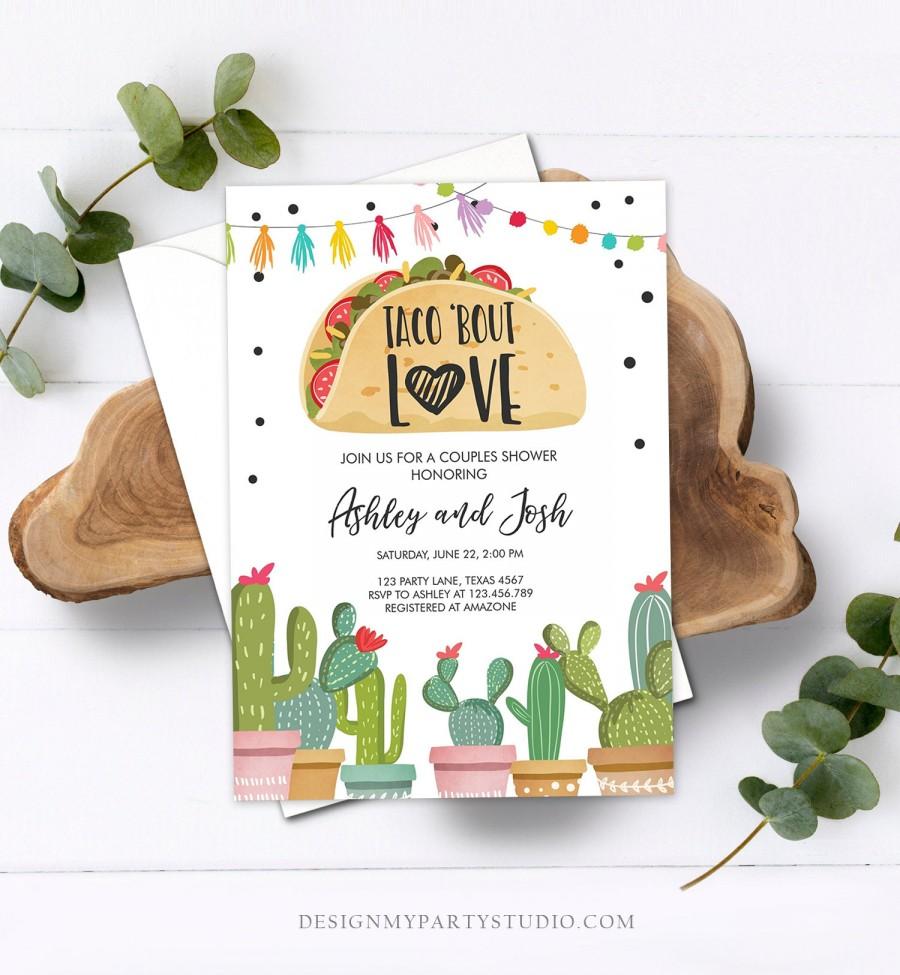 Mariage - Editable Taco Bout Love Fiesta Couples Shower Invitation Cactus Succulent Green Pink Bridal Shower Download Printable Corjl Template 0254