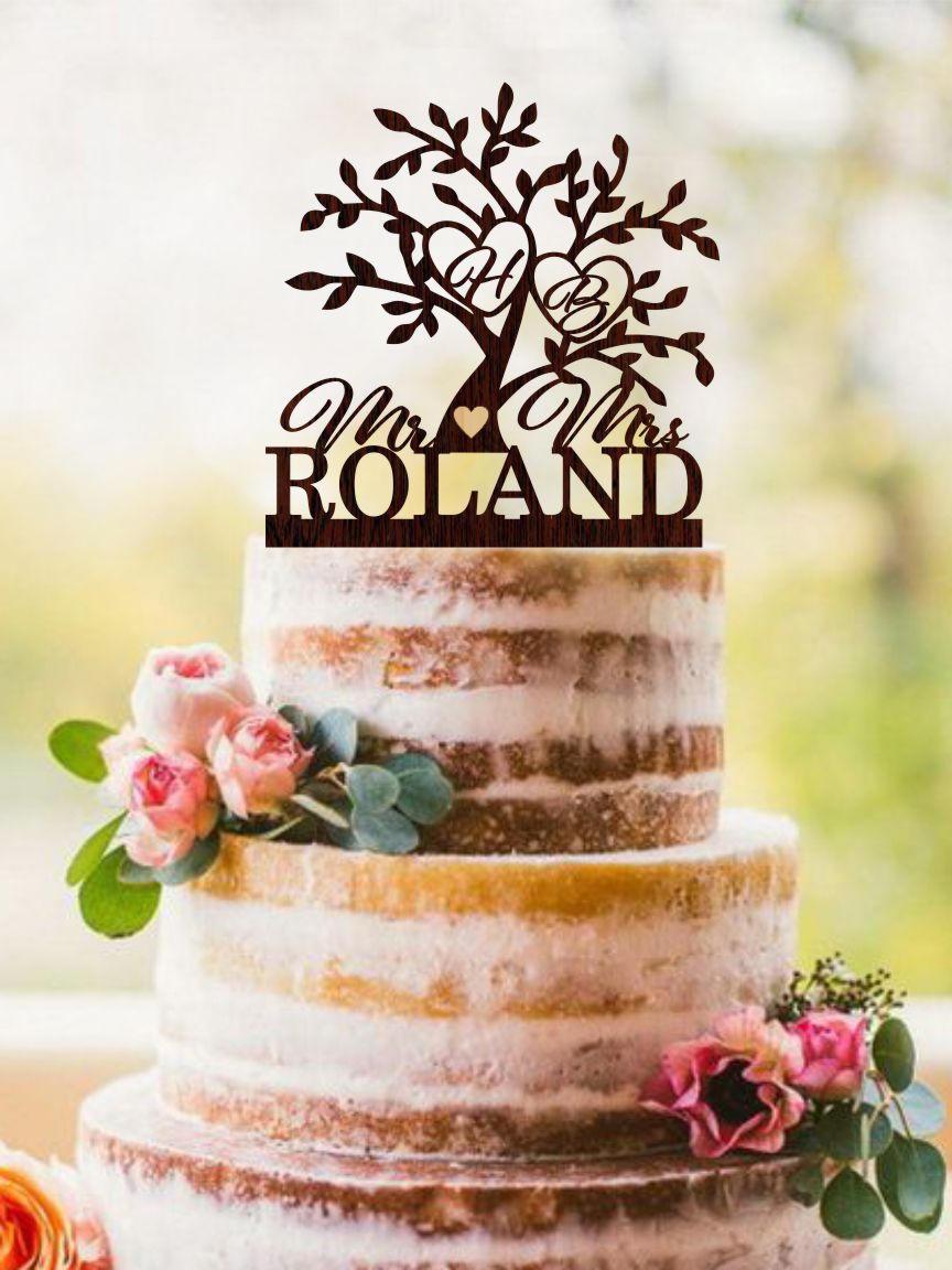 Mariage - Mr Mrs cake topper for wedding, Tree Wedding cake topper, Initials cake topper, Name Personalized Cake Topper, Rustic wedding cake topper
