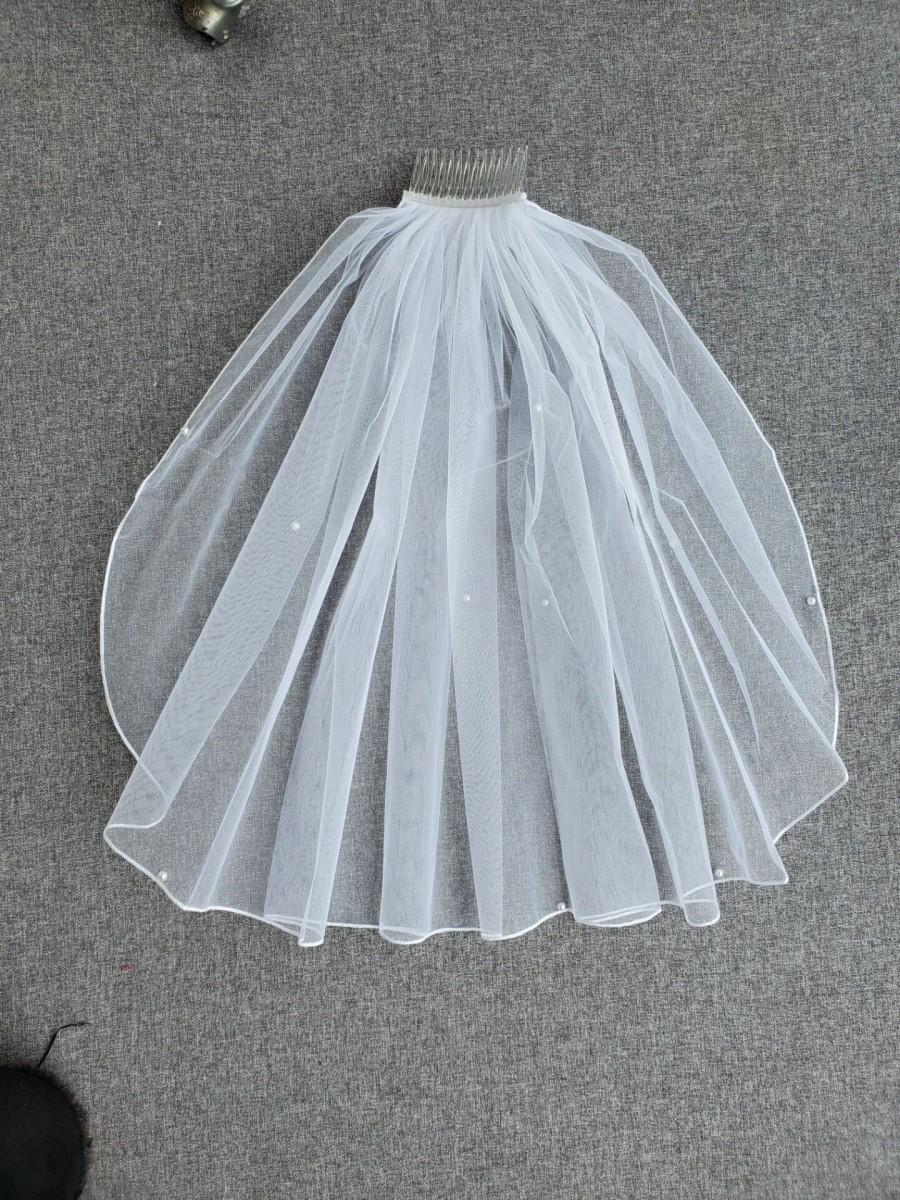 Свадьба - 1 layer 45cm pencil edge Bridal Veil white or Ivory Wedding veils shoulder length short veil artificial pearls and combs