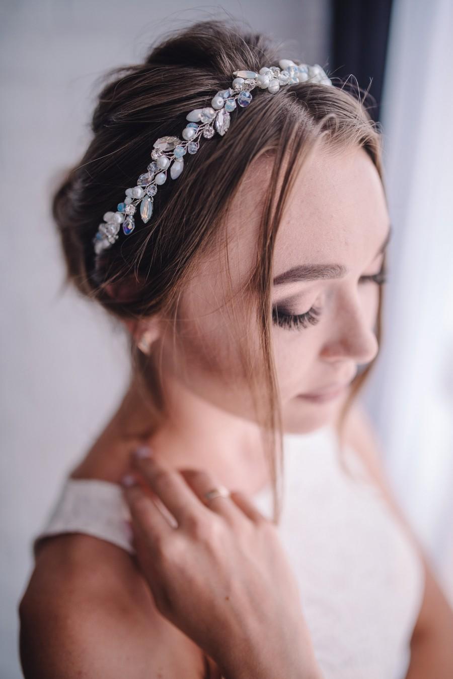 Mariage - Blue opal hair vine-Bridal hair accessories-Bridal hair vine-Wedding hair accessories- Bridal headpiece-Wedding hair vine-something blue