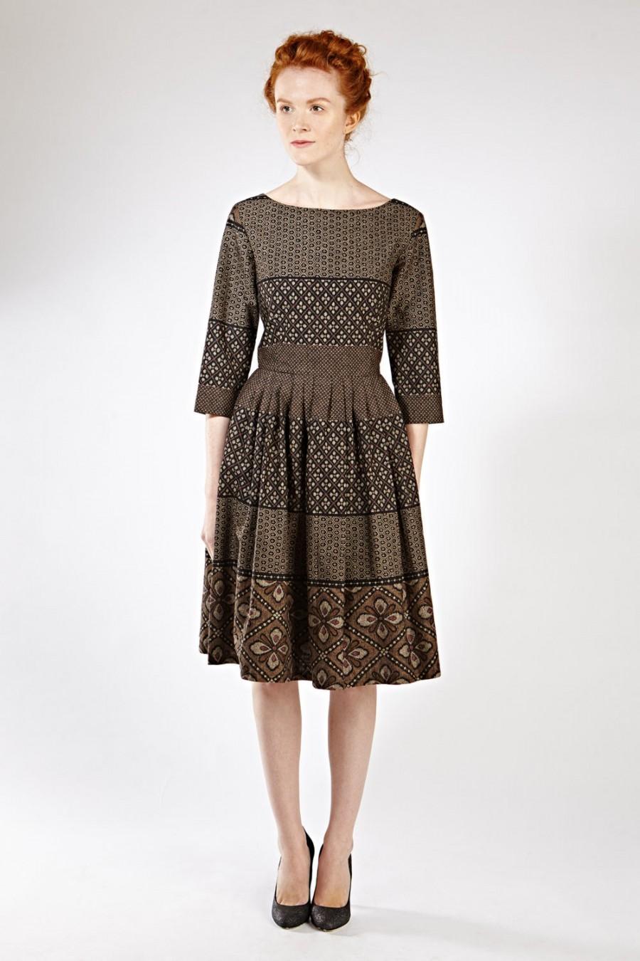 زفاف - Women Midi Dress, Brown Dress, Secretary Dress, 1950's Dress, Linen Dress, Vintage Style Dress, Office Dress, Retro Dress, Minimalist,Modest